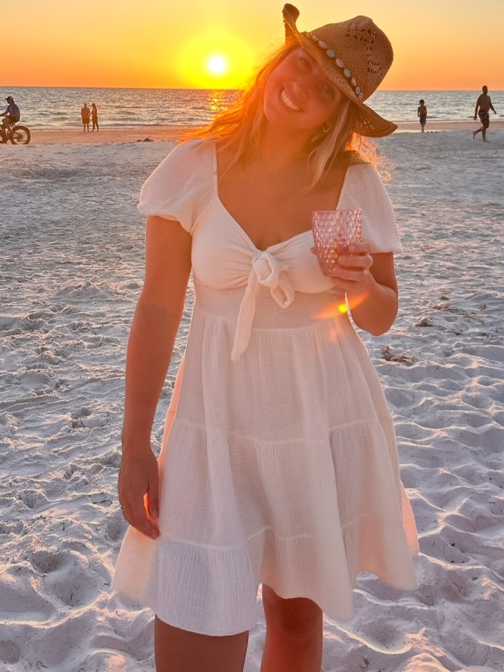 Cream Gauze Tie-Front Dress